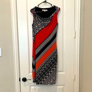 Evan-Picone, red, black and white sleeveless dress
